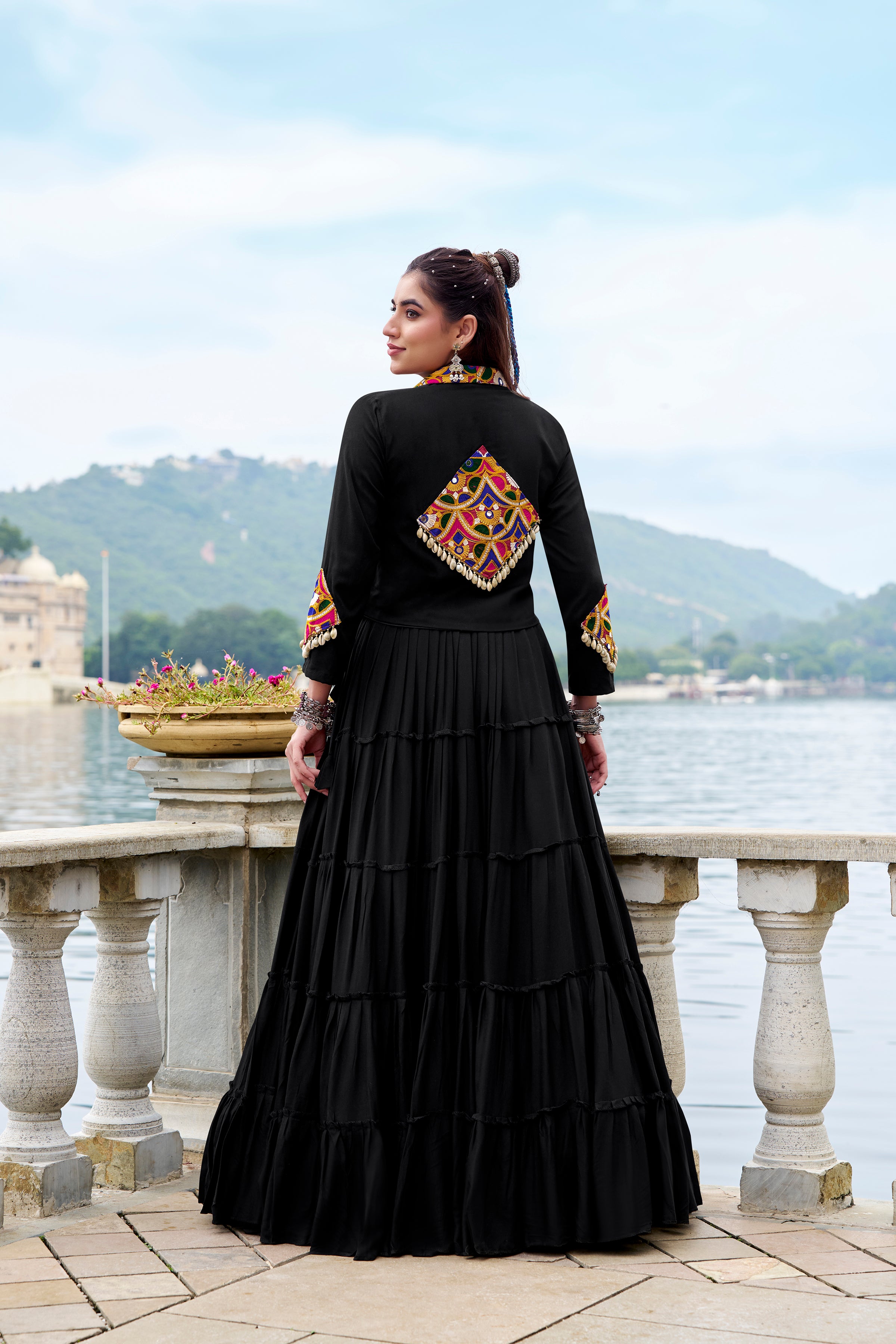Navratri 2025 Pure Rayon black Lehenga Choli with Mirror Gamthi Work & Koti