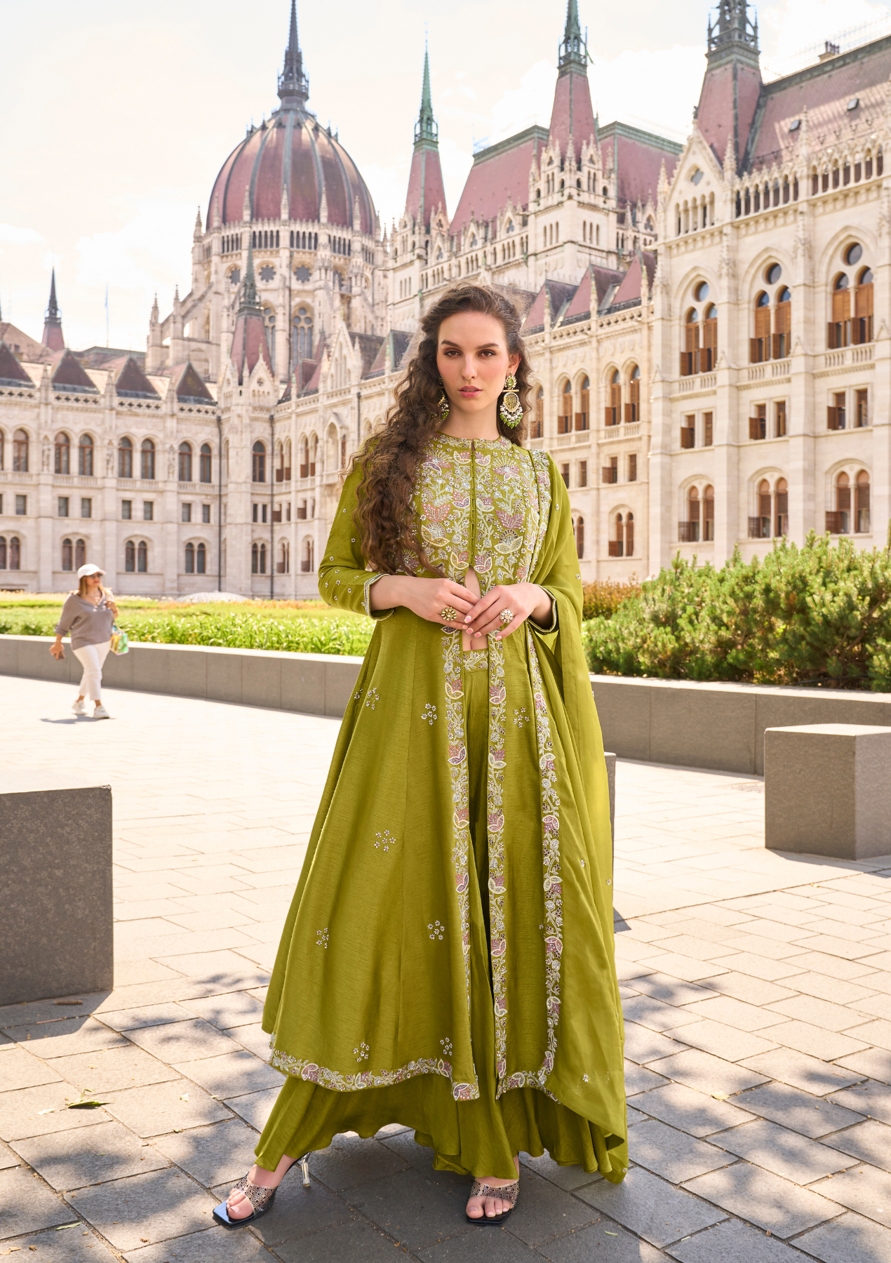 Real Premium Silk & Organza Embroidered Salwar Suit with Front-Cut Top & Dupatta – Free Size Stitched