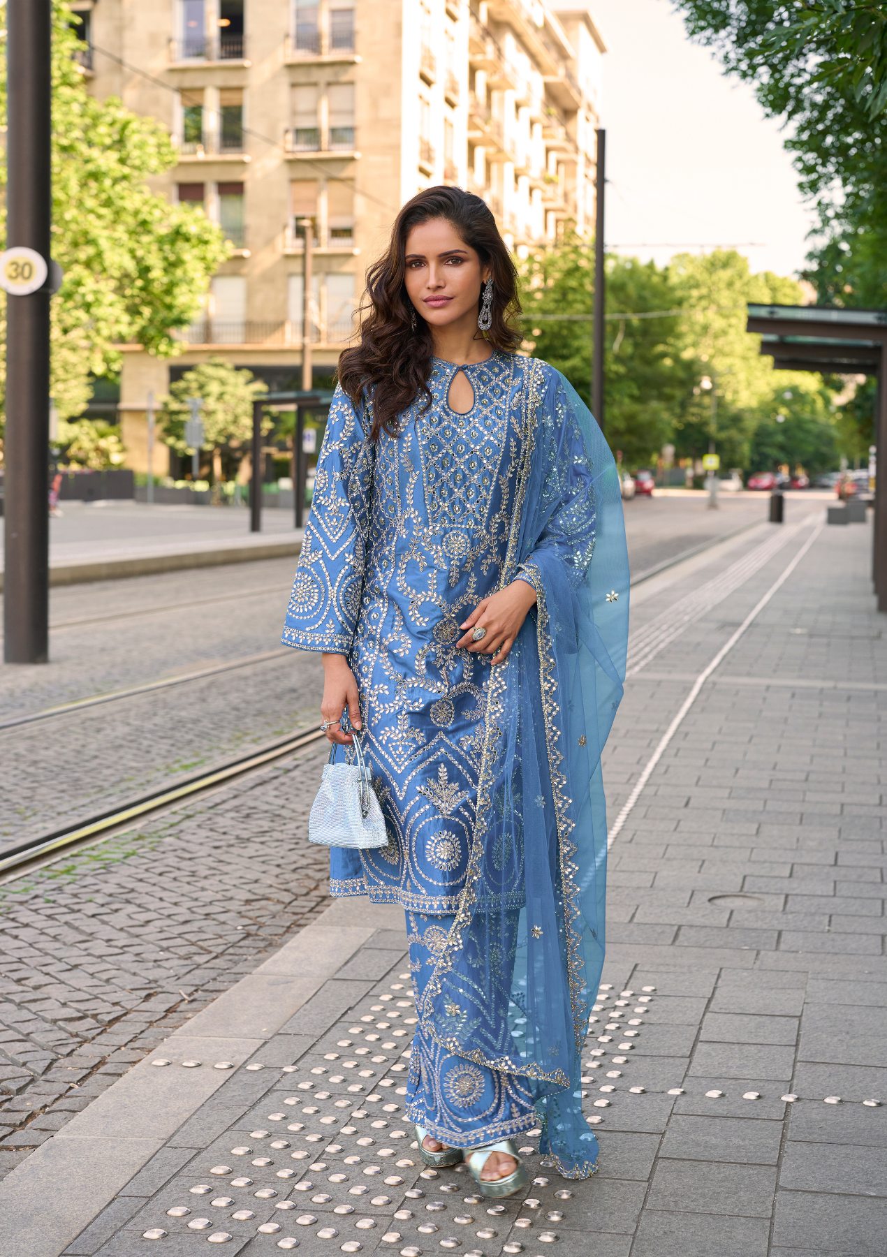 Premium Simar Silk Embroidered Salwar Suit with Mirror Work & Organza Dupatta – Sizes XL & XXL