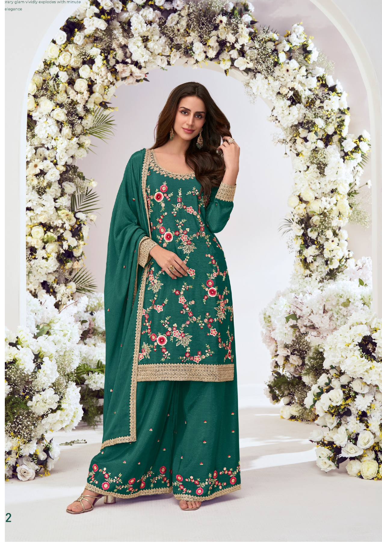 Heavy Premium Chinnon Embroidered Salwar Suit with Dupatta & Bottom – Free Size Stitched