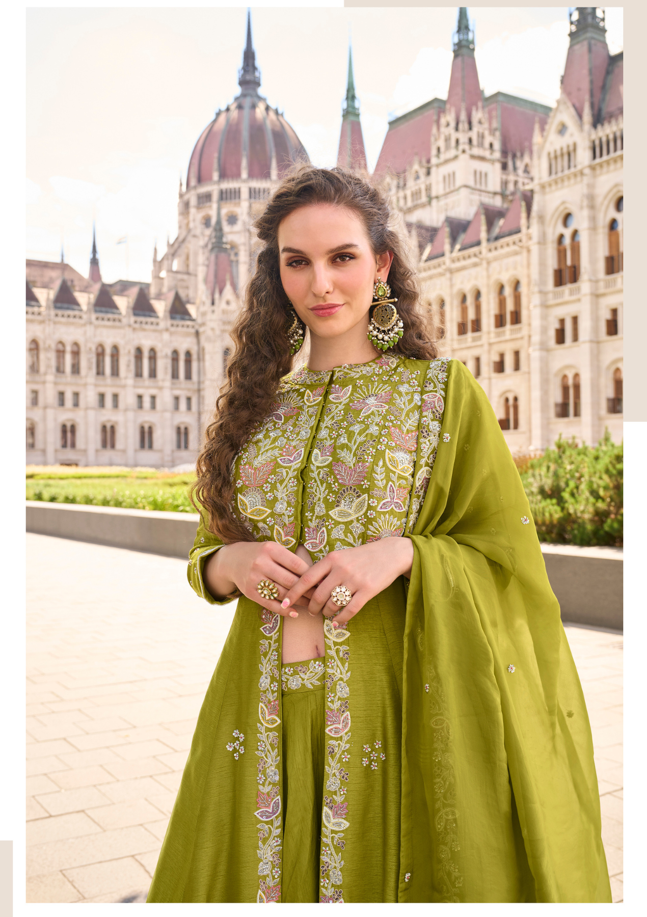 Real Premium Silk & Organza Embroidered Salwar Suit with Front-Cut Top & Dupatta – Free Size Stitched