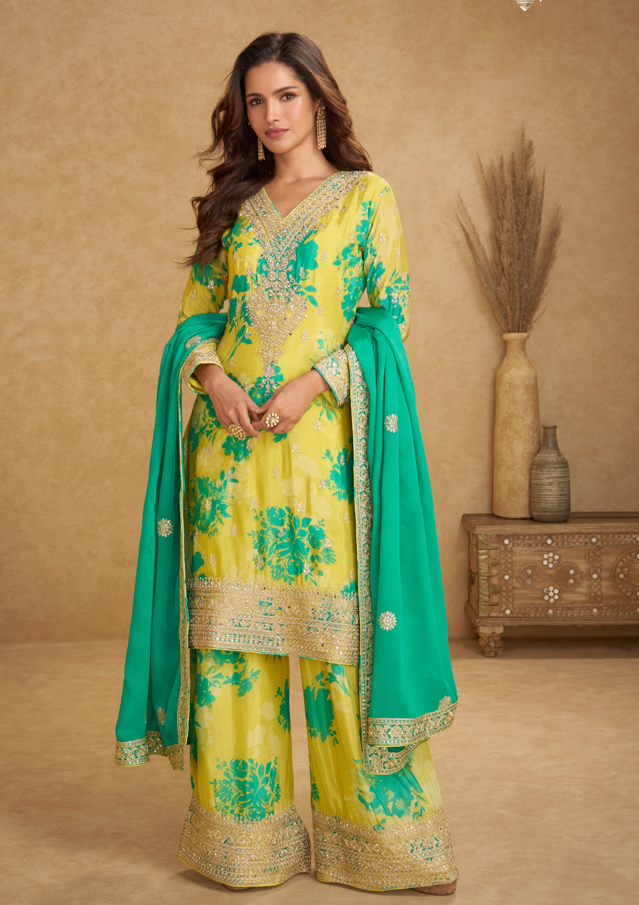 Real Chinon Embroidered Salwar Suit with Handwork & Dupatta