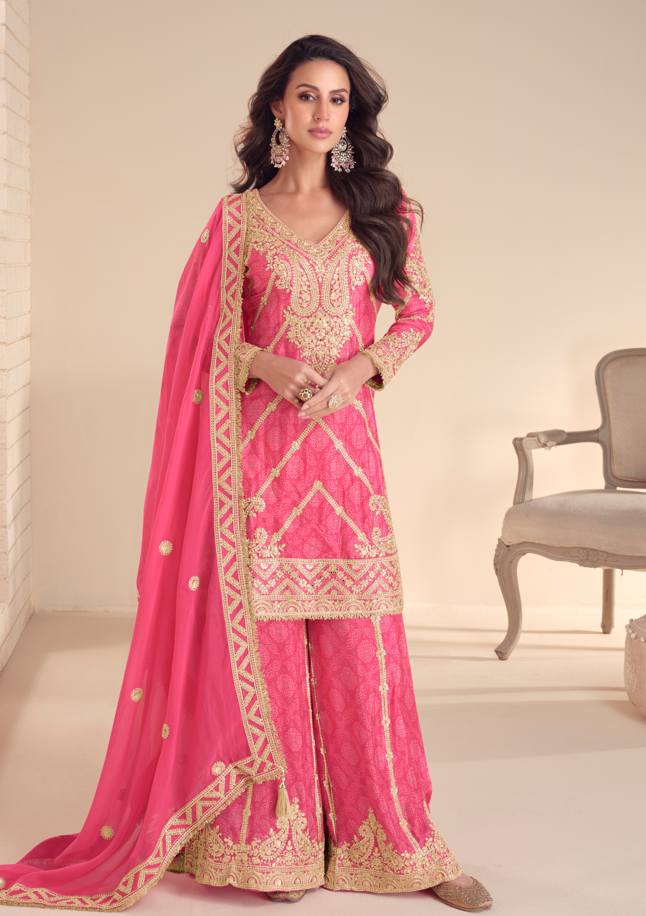 Real Chinon Digital Embroidered Salwar Suit with Handwork & Dupatta