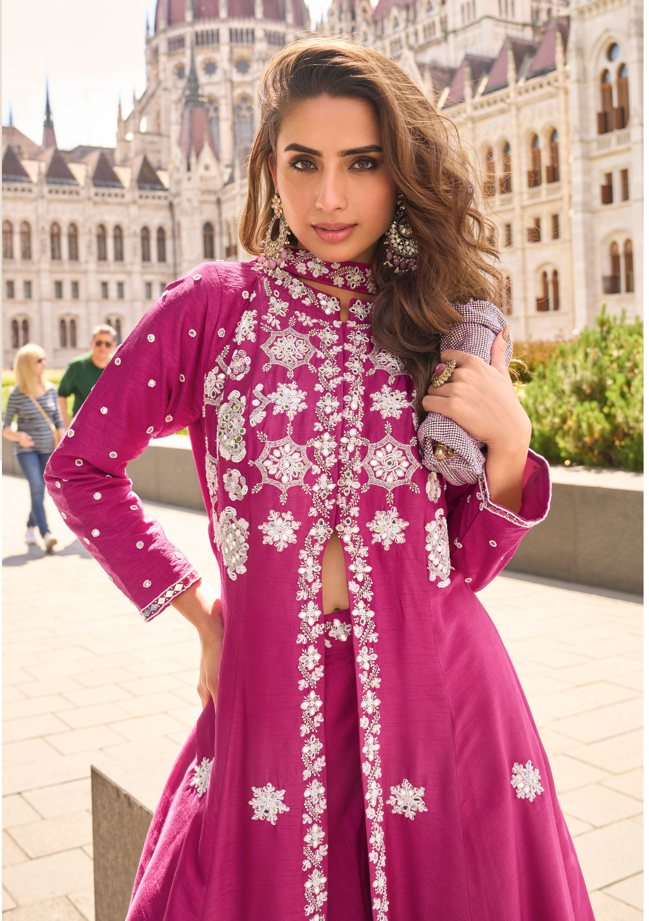 Real Premium Silk & Organza Embroidered Salwar Suit with Front-Cut Top & Dupatta – Free Size Stitched