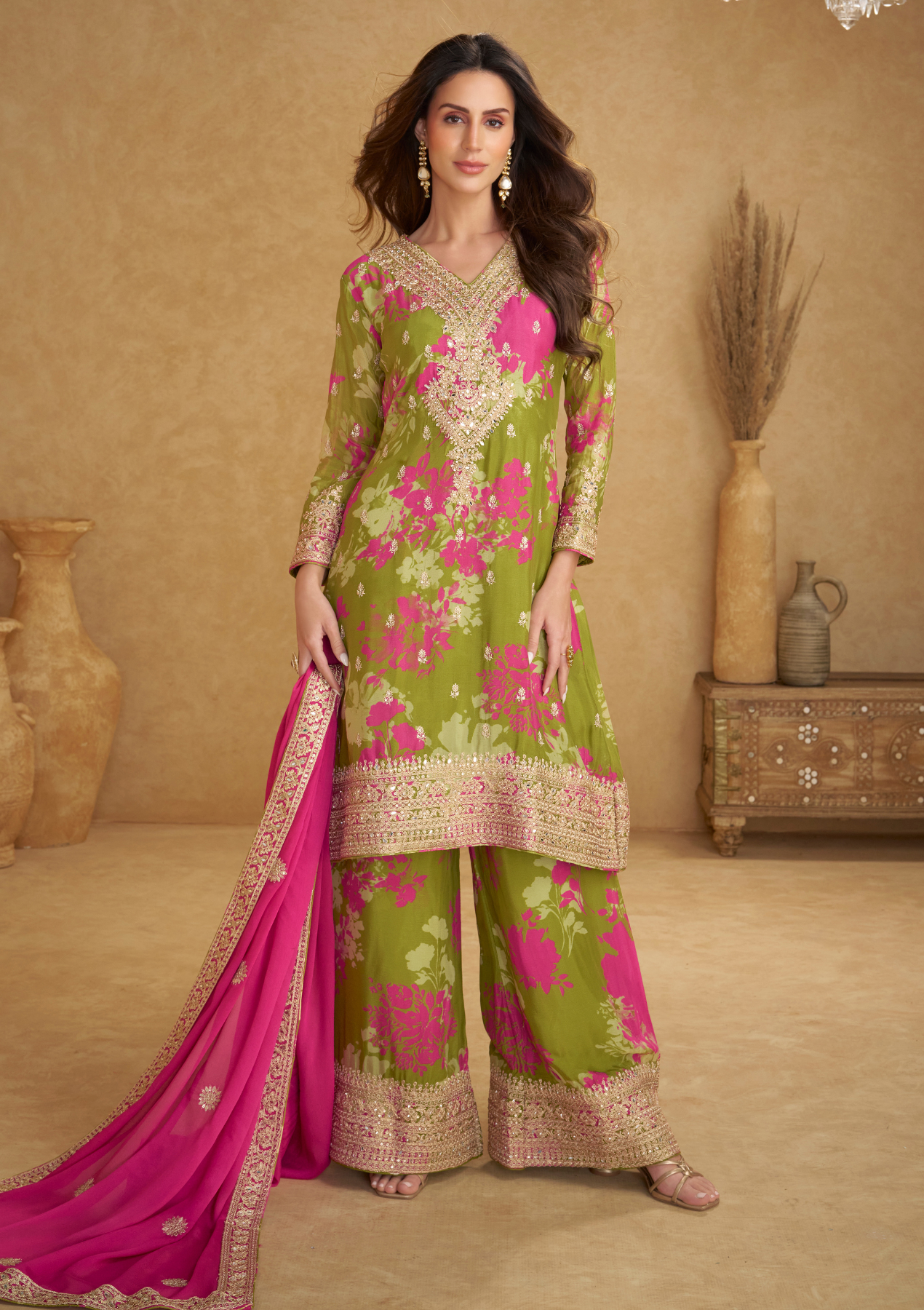 Real Chinon Embroidered Salwar Suit with Handwork & Dupatta