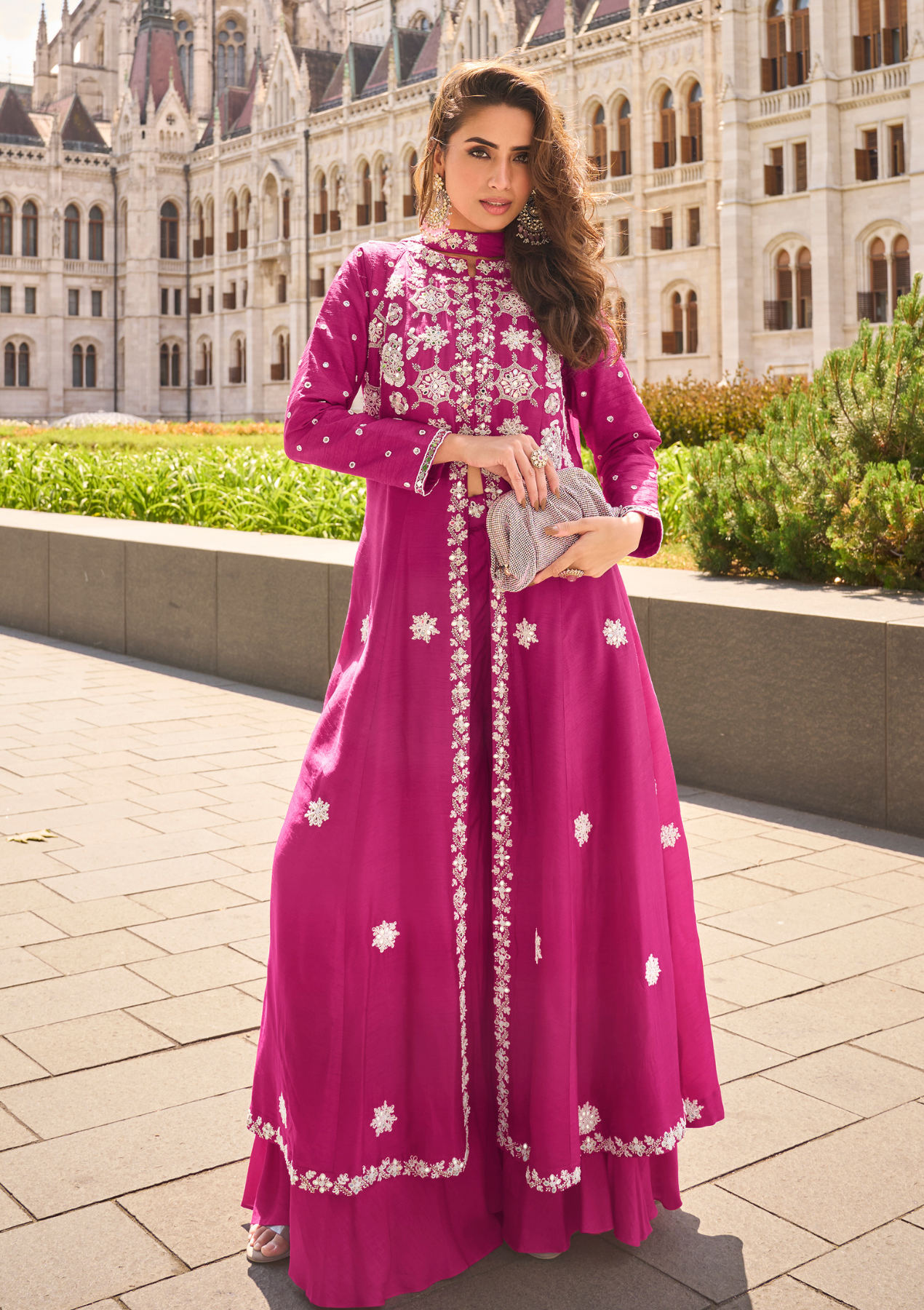 Real Premium Silk & Organza Embroidered Salwar Suit with Front-Cut Top & Dupatta – Free Size Stitched