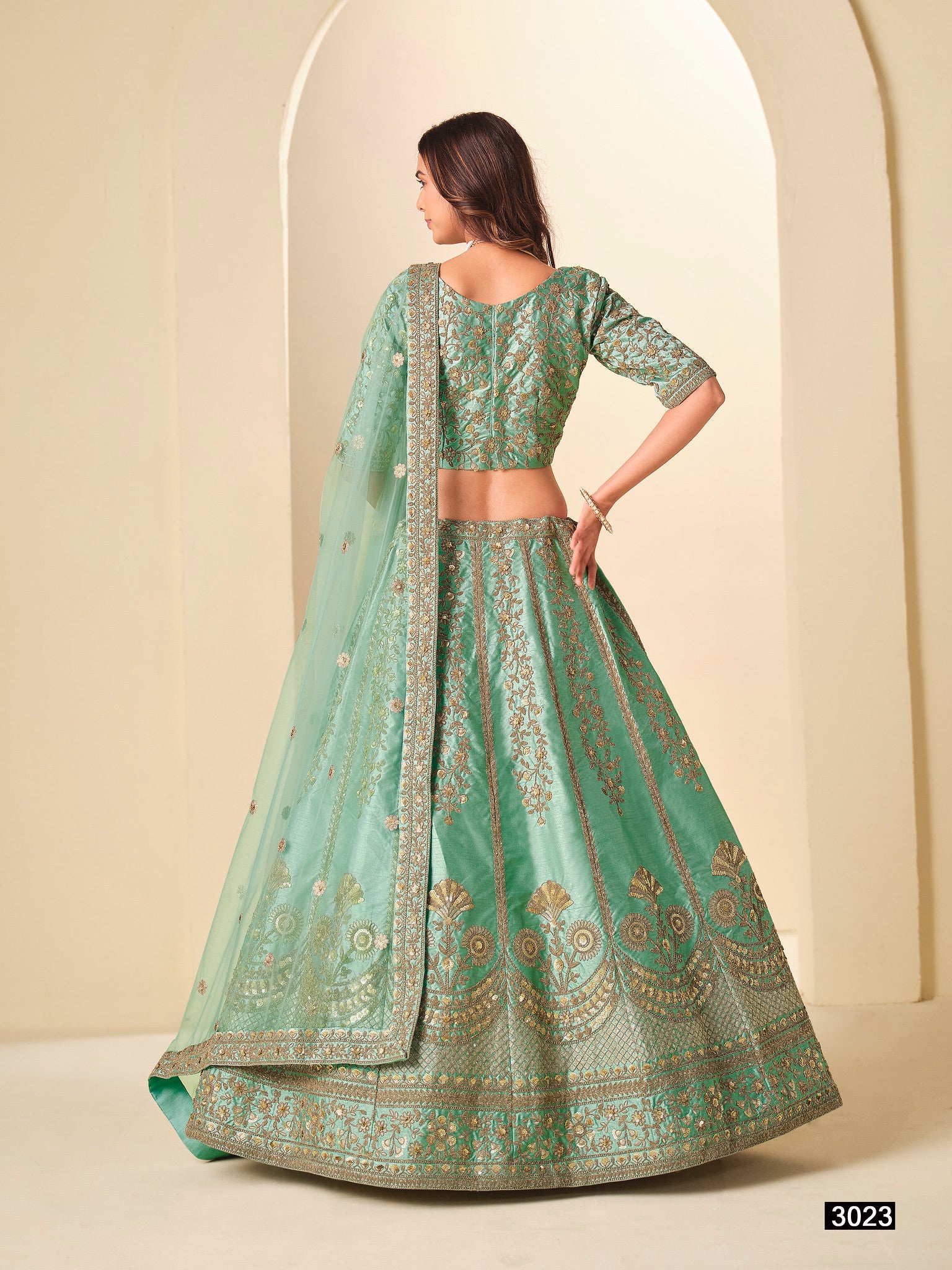 Art Silk Green Lehenga Choli with Net Dupatta & Can-Can – Festive Wear by Kotasilk