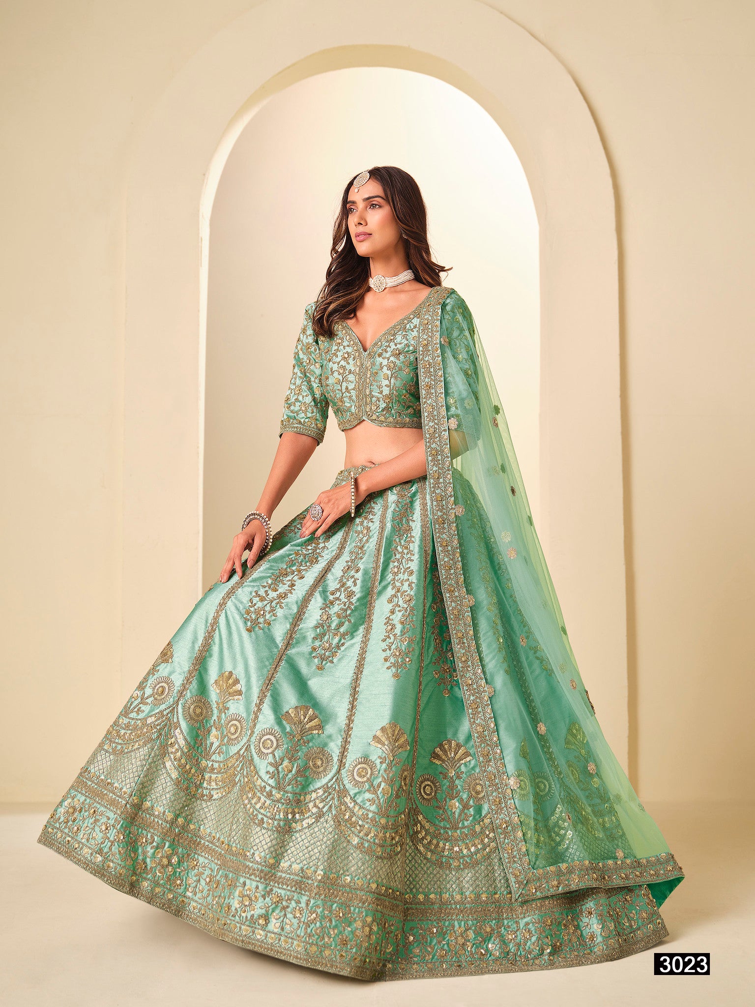 Art Silk Green Lehenga Choli with Net Dupatta & Can-Can – Festive Wear by Kotasilk