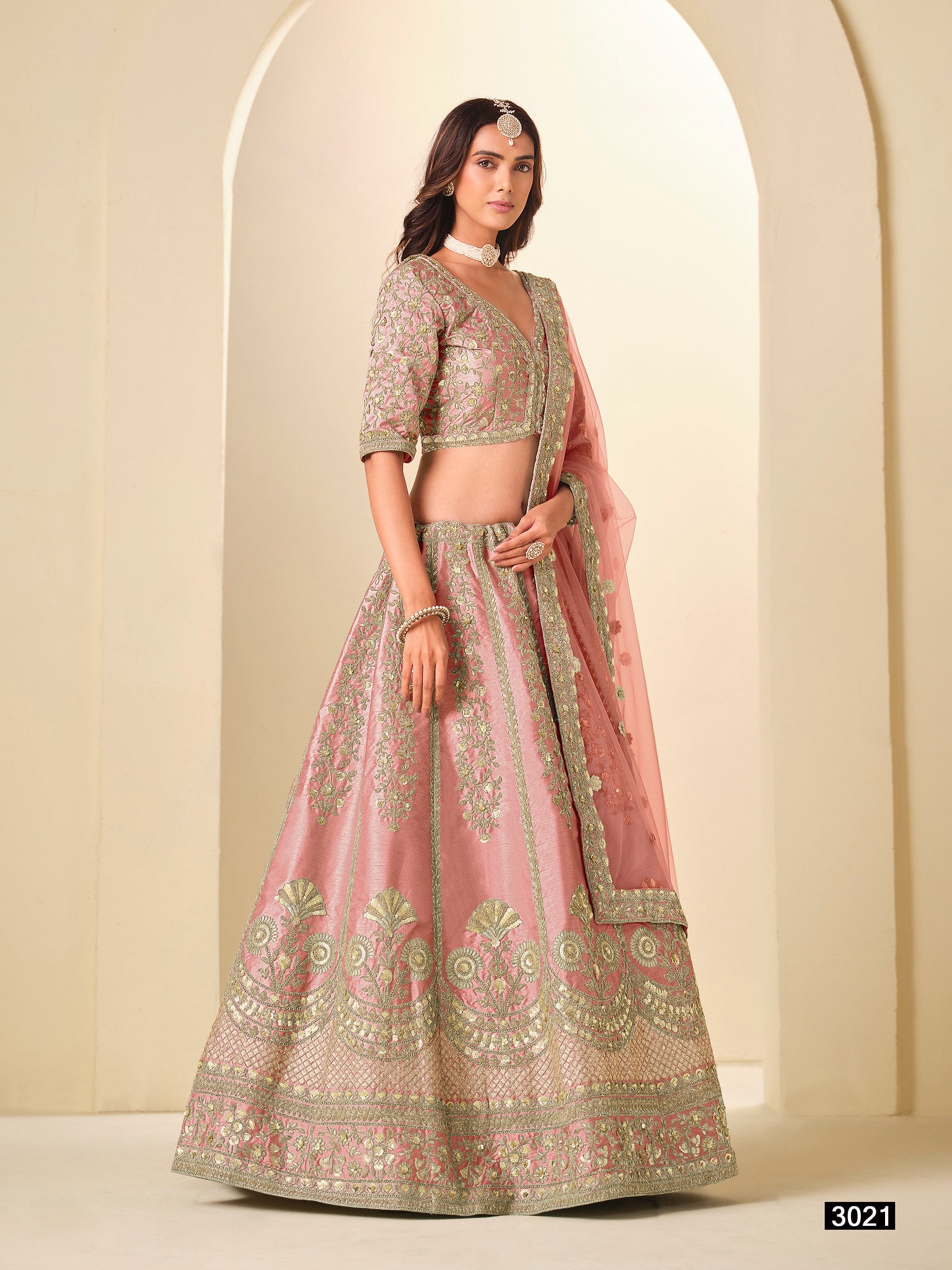 Art Silk Pink Lehenga Choli with Net Dupatta & Can-Can – Festive Wear by Kotasilk