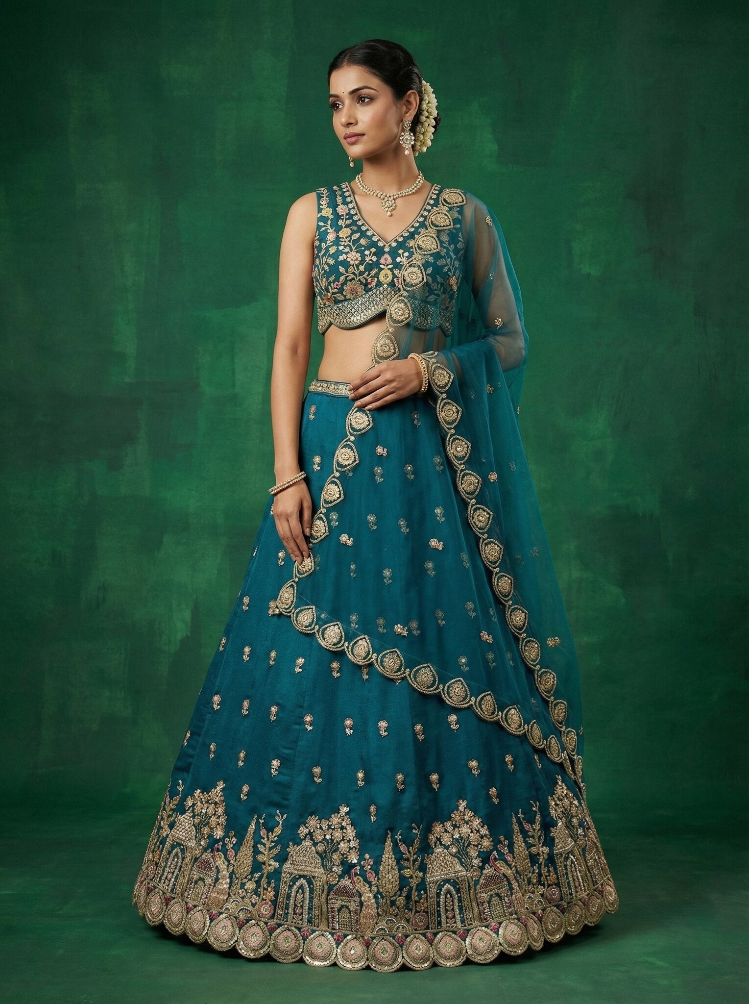 Premium Chinnon Floral Embroidered Lehenga Choli with Net Dupatta | Semi-Stitched Wedding & Party Wear Lehenga