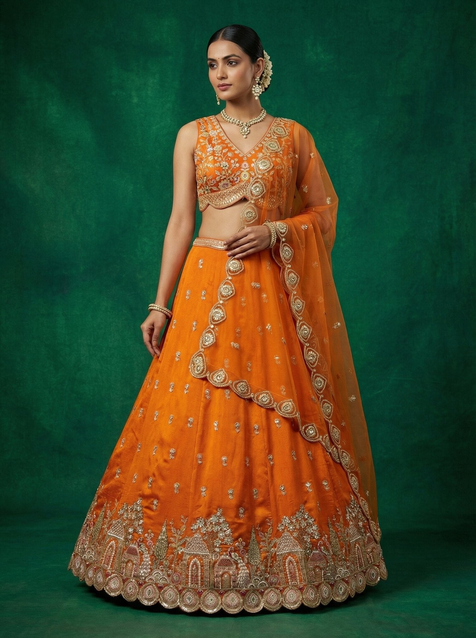 Premium Chinnon Floral Embroidered Lehenga Choli with Net Dupatta | Semi-Stitched Wedding & Party Wear Lehenga