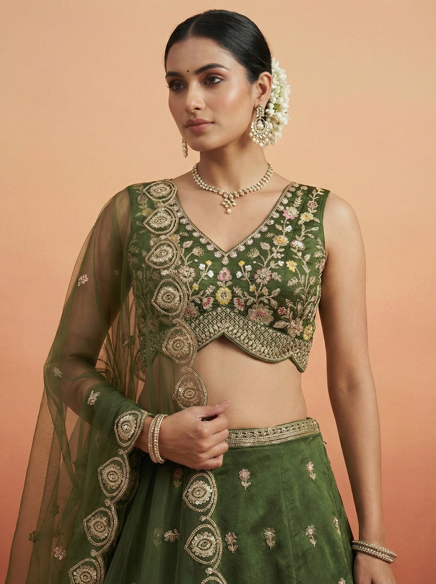 Premium Chinnon Floral Embroidered Lehenga Choli with Net Dupatta | Semi-Stitched Wedding & Party Wear Lehenga