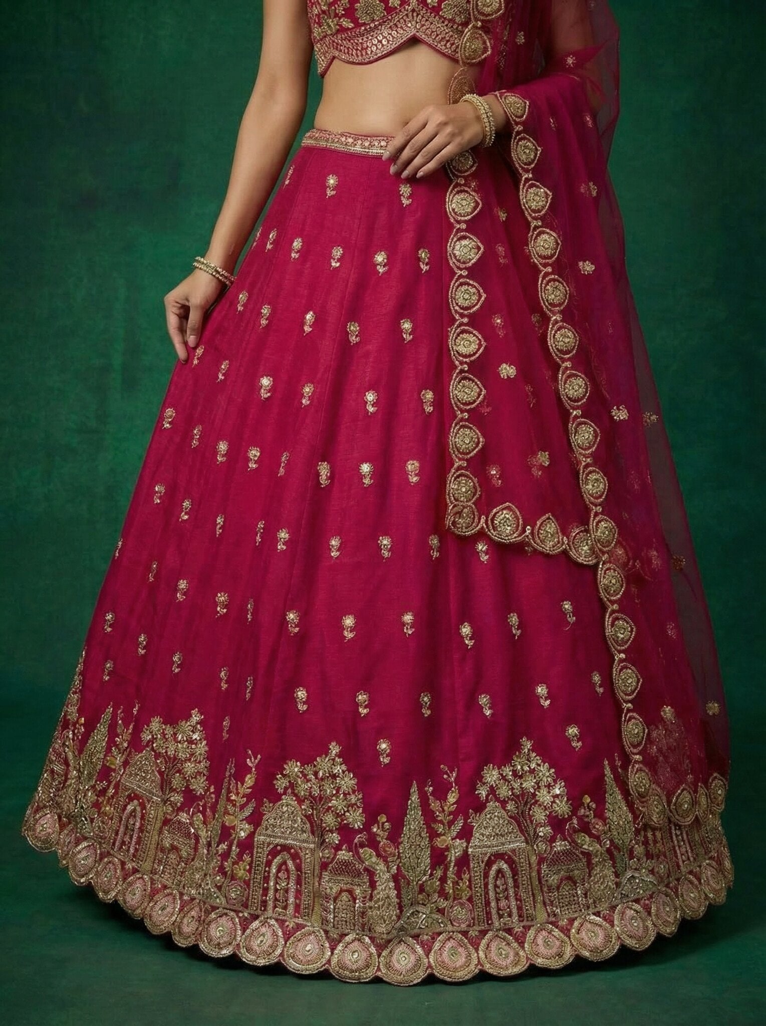 Premium Chinnon Floral Embroidered Lehenga Choli with Net Dupatta | Semi-Stitched Wedding & Party Wear Lehenga
