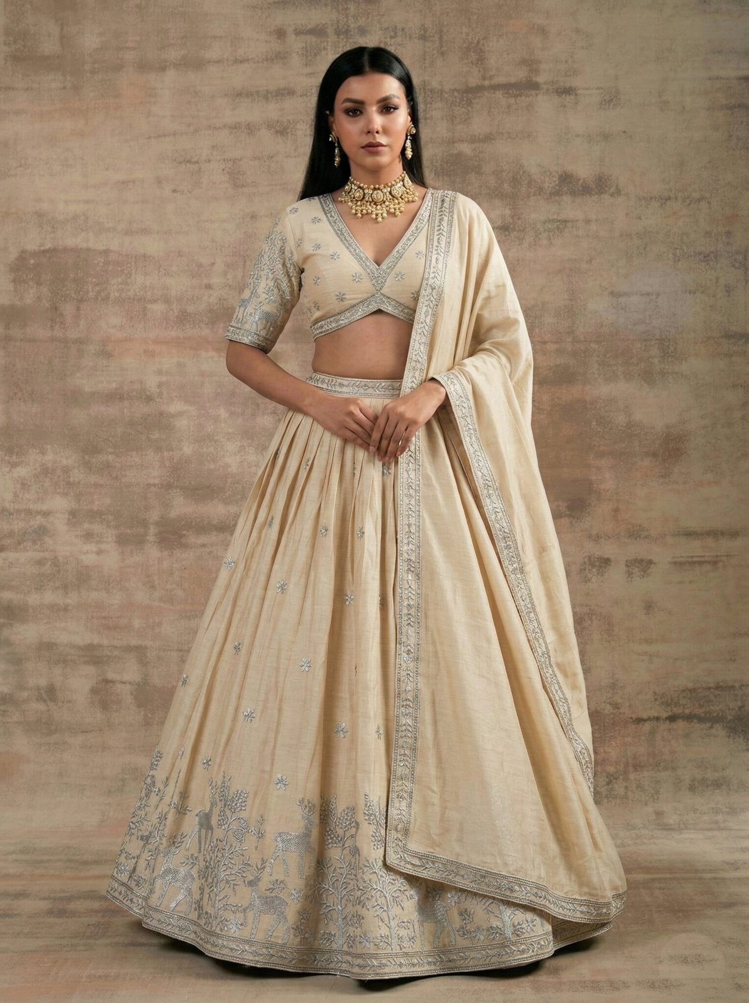 Champagne Beige Designer Lehenga Choli with Nature Embroidery, Indian Wedding Lehenga, Festive Party Wear