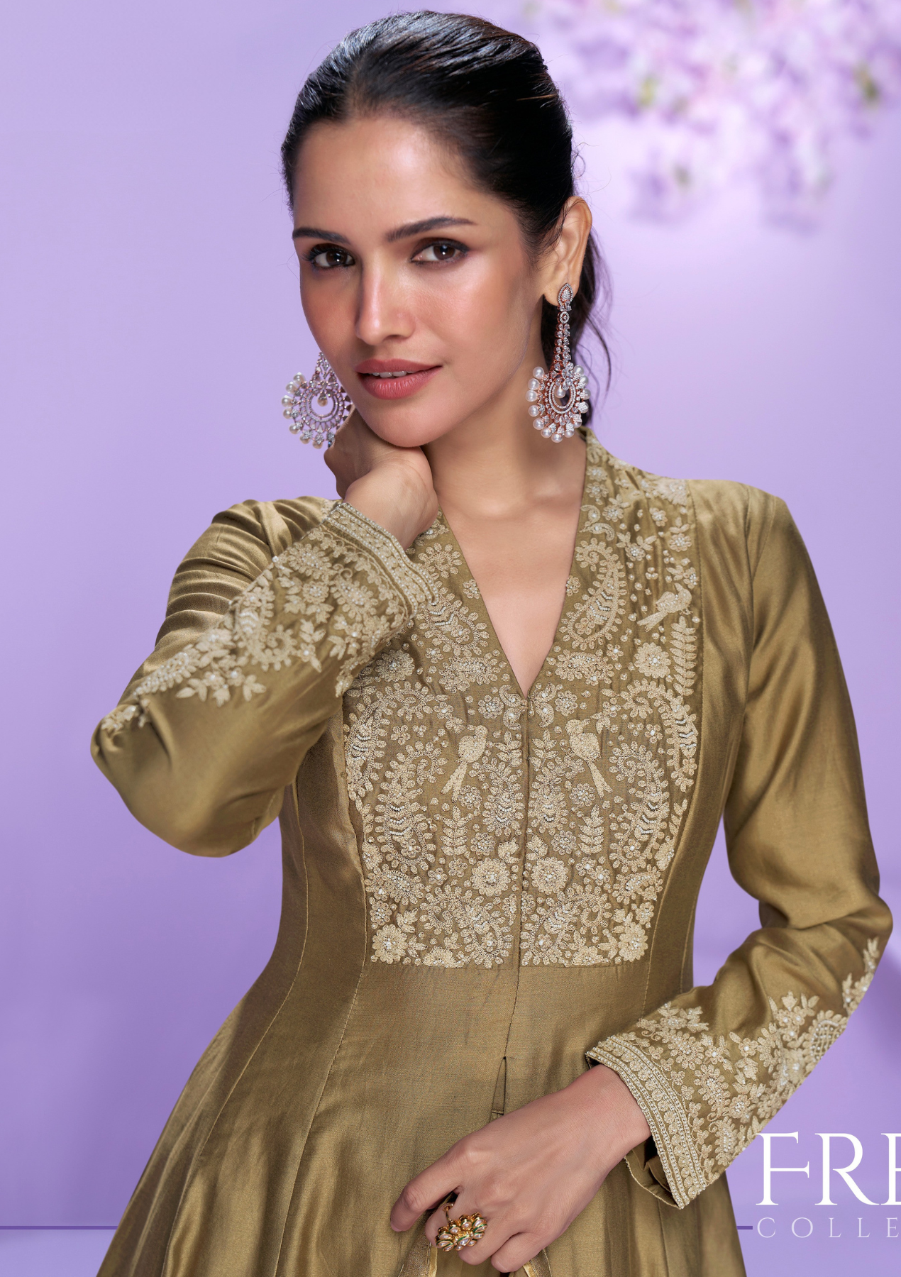 Real Premium Roman Silk Embroidered Salwar Suit with Long-Cut Top & Organza Dupatta – Sizes L to XXL