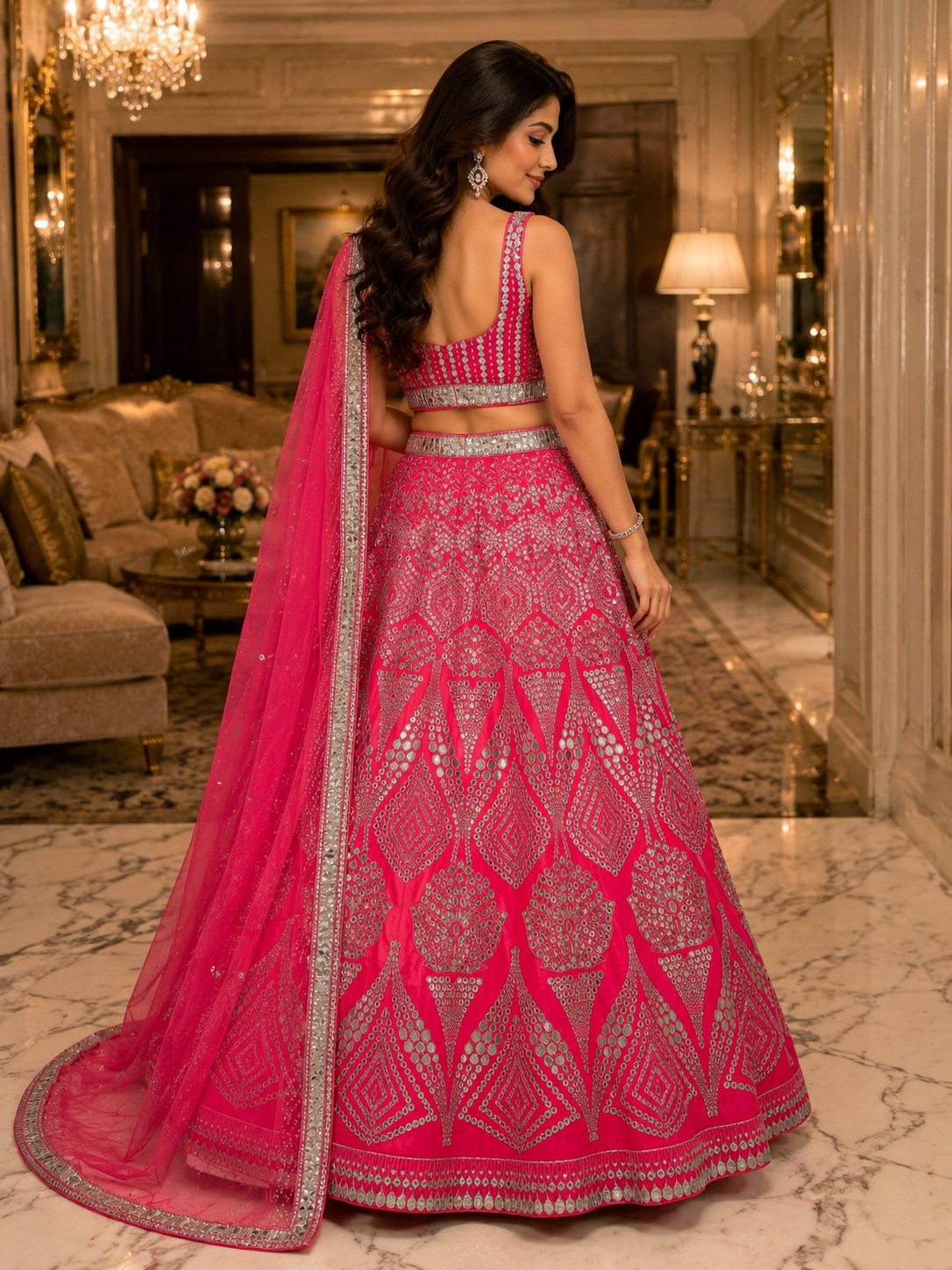 Premium Malai Satin Lehenga Choli with Coding, Foil, Sequins & Real Mirror Work | Organza Dupatta | Wedding & Party Wear