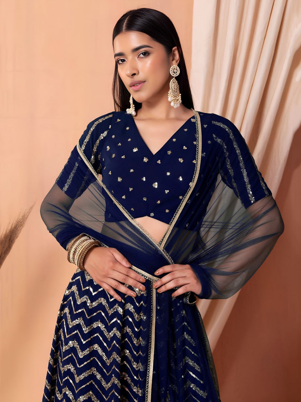 Designer Georgette Zari & Sequins Embroidered Lehenga Choli with Soft Net Dupatta | Semi-Stitched Wedding Wear