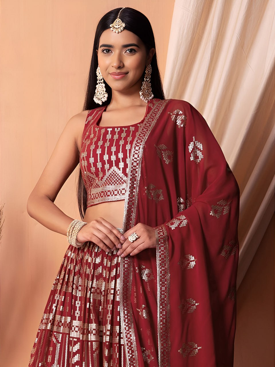 Designer Georgette Thread & Sequins Embroidered Lehenga Choli with Dupatta | Semi-Stitched Wedding & Party Wear