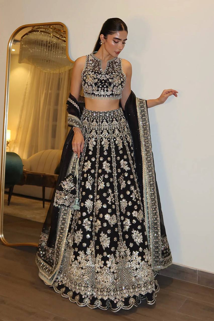 Chinon Silk Lehenga Choli with Zari, Sequins & Dori Embroidery and Matching Dupatta | Semi-Stitched Designer Wedding Lehenga