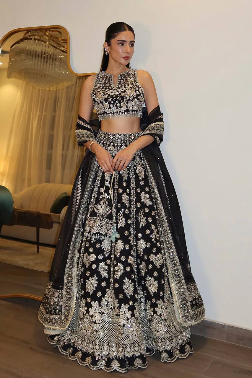 Chinon Silk Lehenga Choli with Zari, Sequins & Dori Embroidery and Matching Dupatta | Semi-Stitched Designer Wedding Lehenga