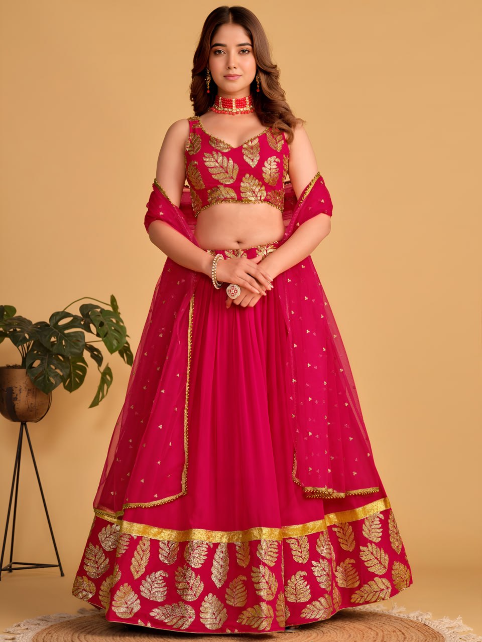 Designer Georgette Lehenga Choli with Zari & Sequins Embroidery | Semi-Stitched Wedding Lehenga Set