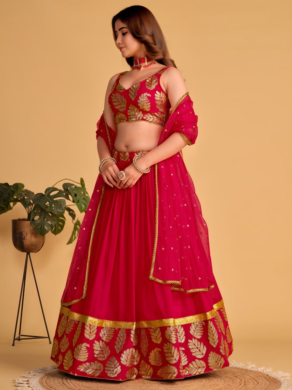Designer Georgette Lehenga Choli with Zari & Sequins Embroidery | Semi-Stitched Wedding Lehenga Set