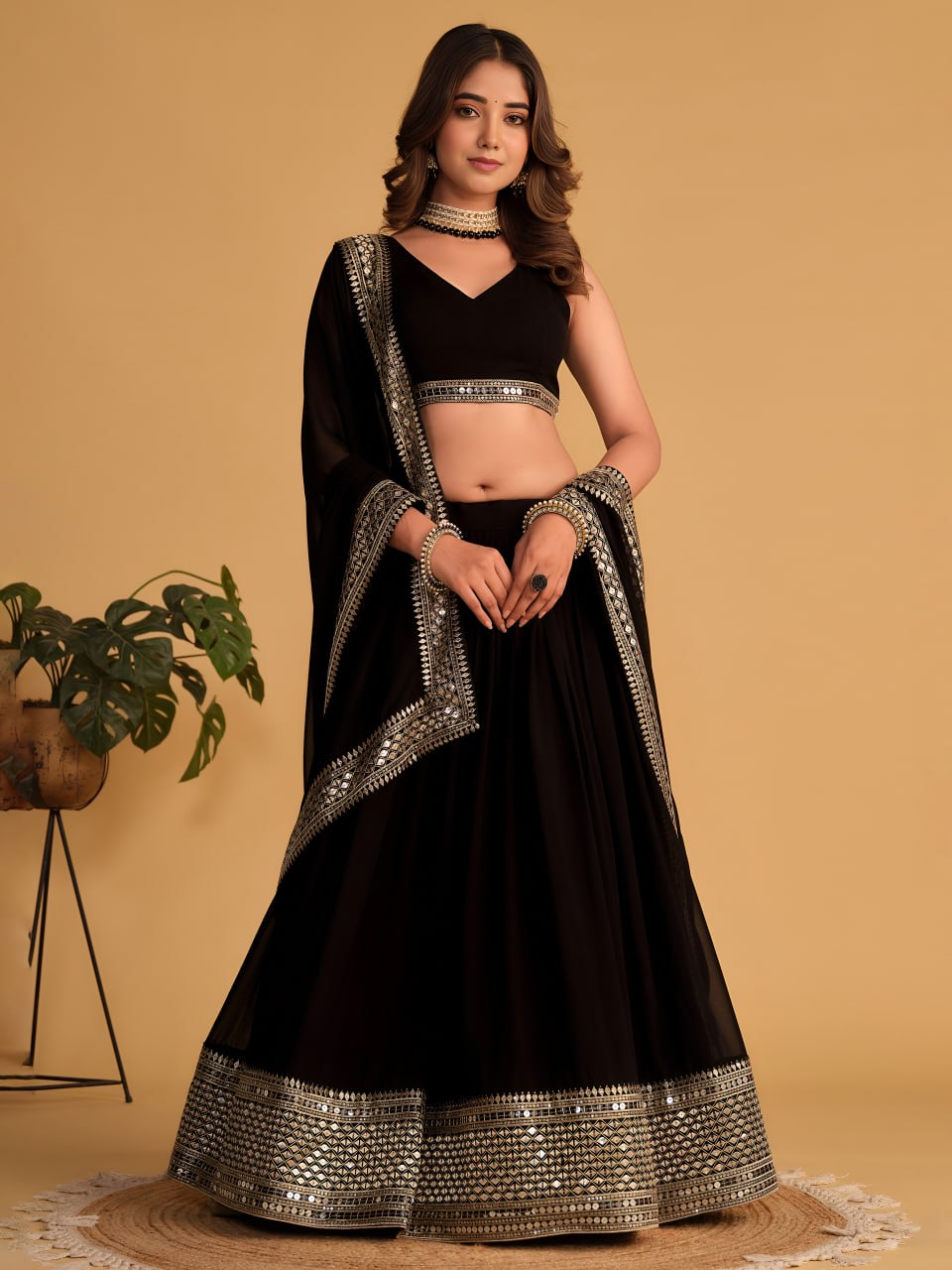 Designer Georgette Lehenga Choli with Zari & Sequins Embroidery | Semi-Stitched Wedding & Party Wear Lehenga