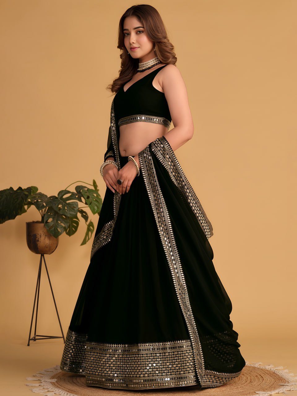 Designer Georgette Lehenga Choli with Zari & Sequins Embroidery | Semi-Stitched Wedding & Party Wear Lehenga