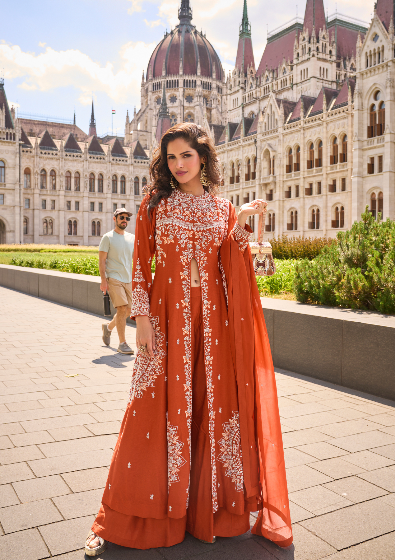 Real Premium Silk & Organza Embroidered Salwar Suit with Front-Cut Top & Dupatta – Free Size Stitched