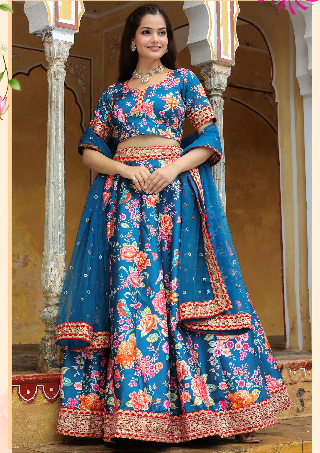 Blue Art Silk Lehenga Choli with Embroidered Dupatta