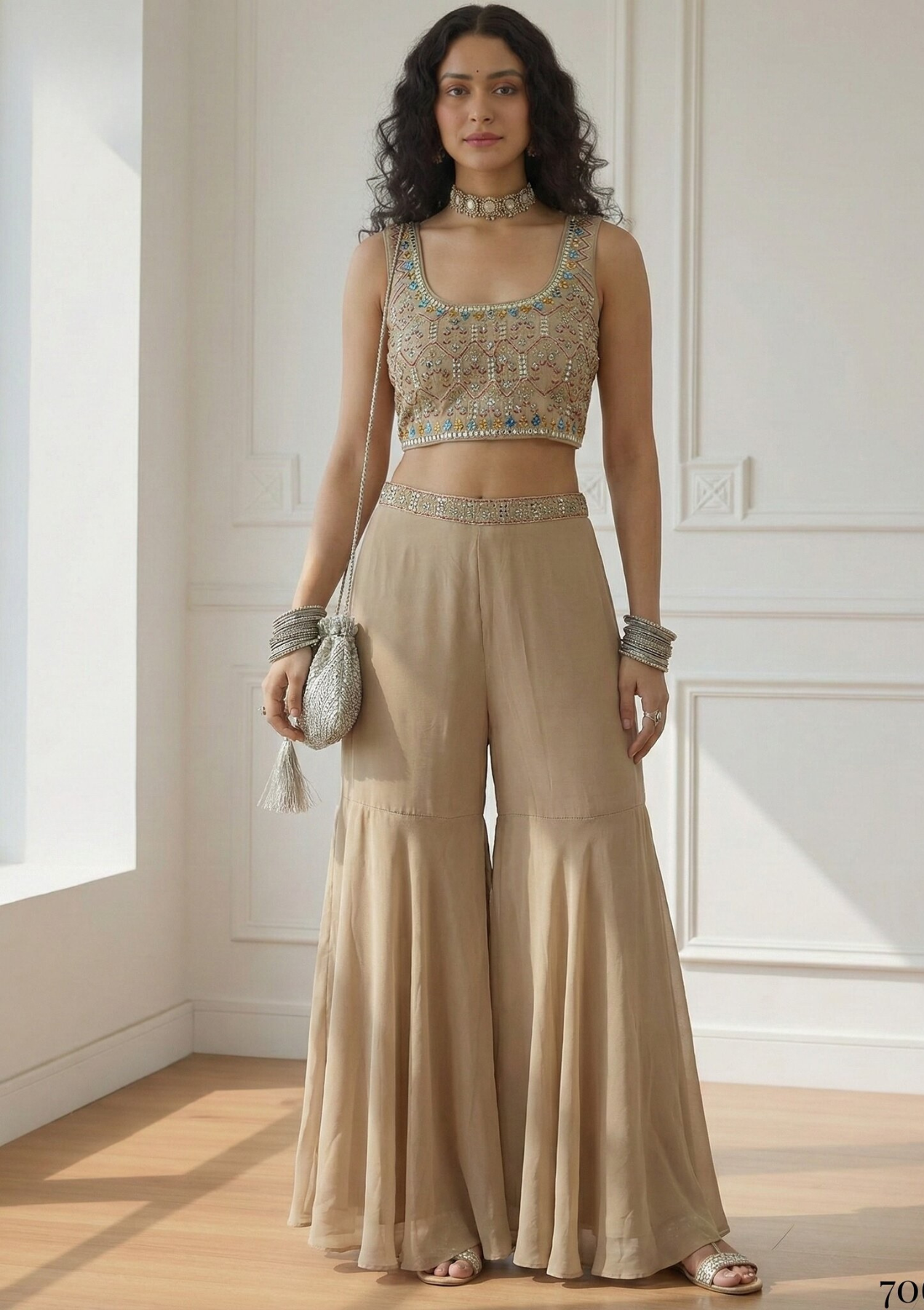 Georgette Blouse Sharara & Cape Set with Santoon Inner – Indo Western Outfit