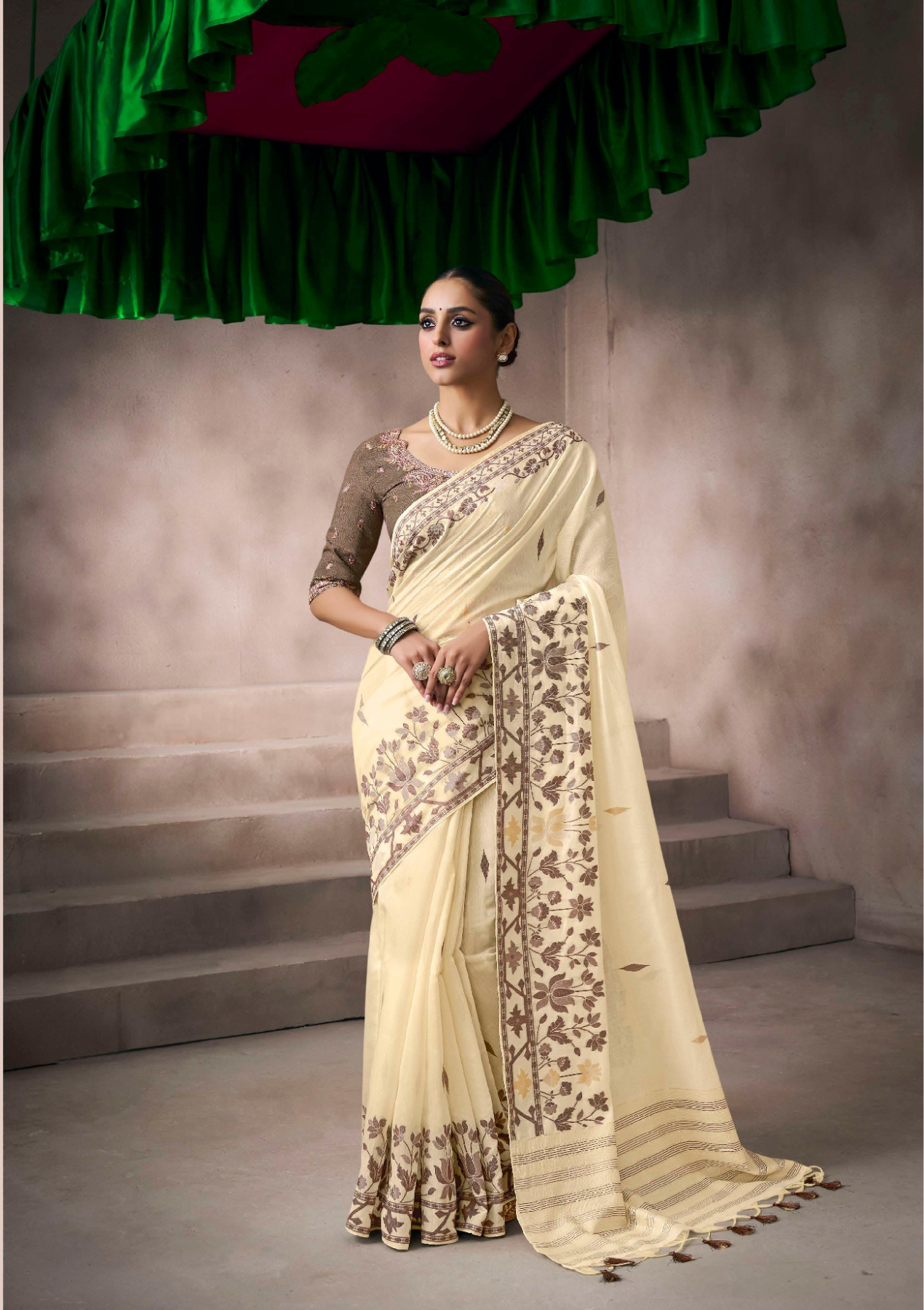 Chic Viscose Cotton Saree | Fancy Worked Blouse | Elegant Tassels | Festive Wear