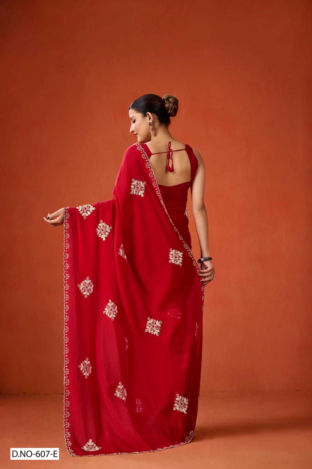 Red color NC Moss Saree with Beads, Sequins & Jarkan Border Work -Kotasilk
