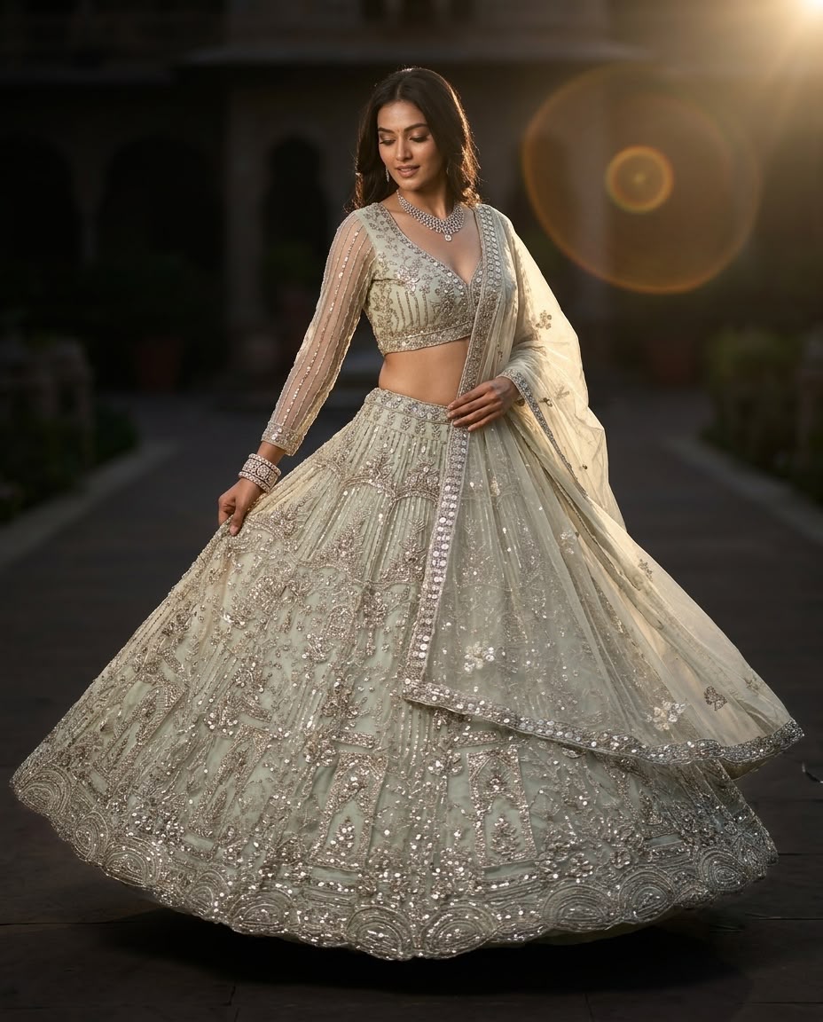 Premium Soft Net Lehenga Choli with Coding Sequins Embroidery | 4 Meter Flared Semi-Stitched Wedding & Party Wear Lehenga