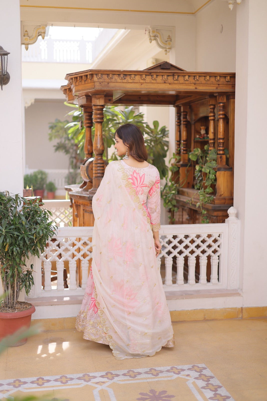 Women's Digital Printed Russian Silk Anarkali Gown with Embroidered Dupatta | Zari & Sequins Work | Party Wear Ethnic Dress
