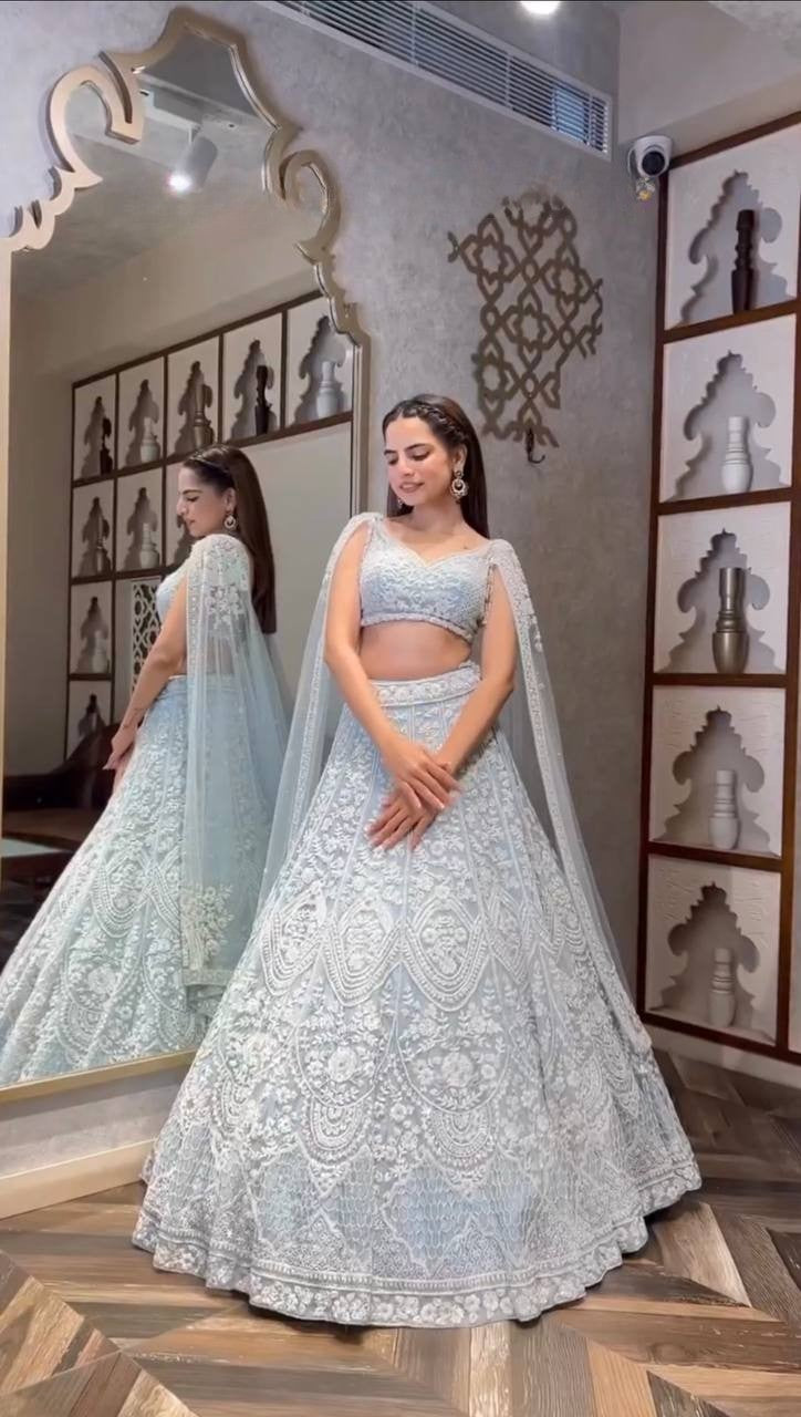 Elegant Net Lehenga | Sequins & Thread Work | Wedding & Party Wear