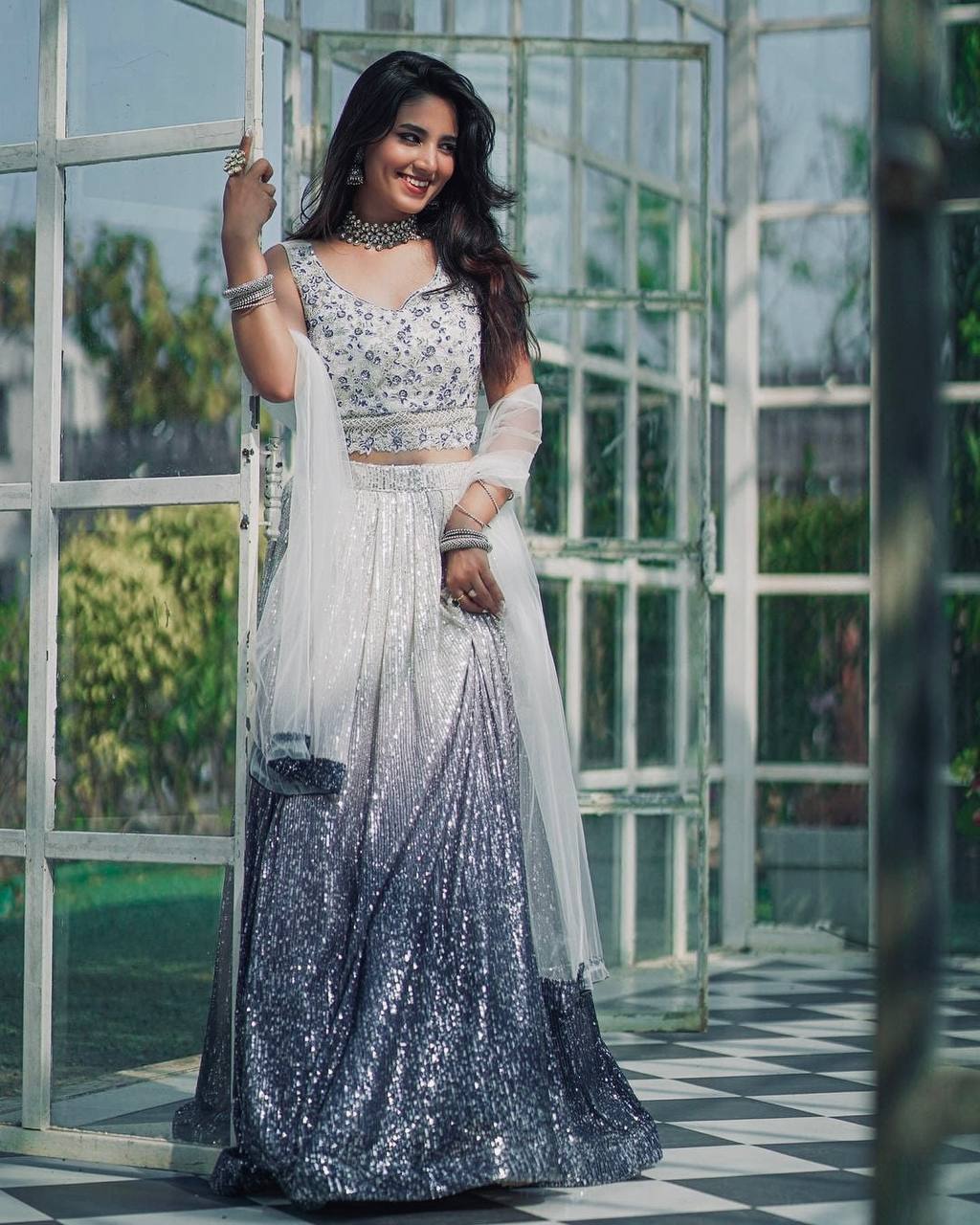 Elegant Shaded Georgette Silk Lehenga | Sequins Work | Party & Wedding Wear