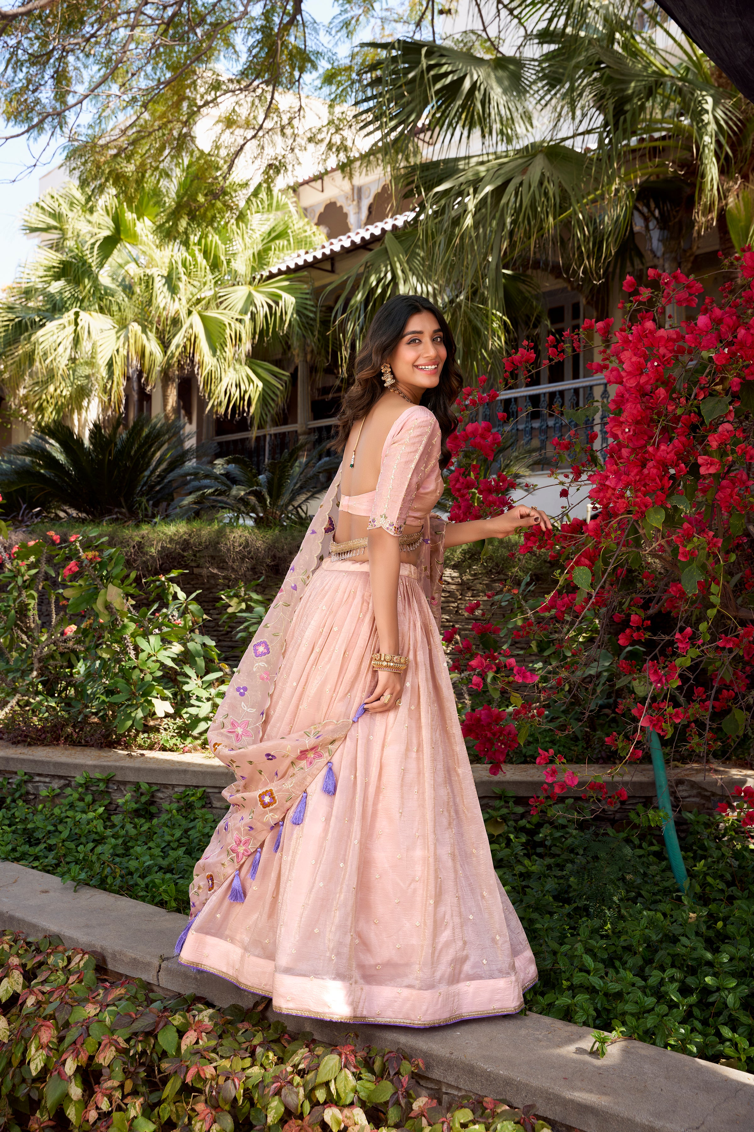 Pink Gold Crush Lehenga Choli with Sequins & Thread Embroidery – Kotasilk