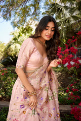 Pink Gold Crush Lehenga Choli with Sequins & Thread Embroidery – Kotasilk