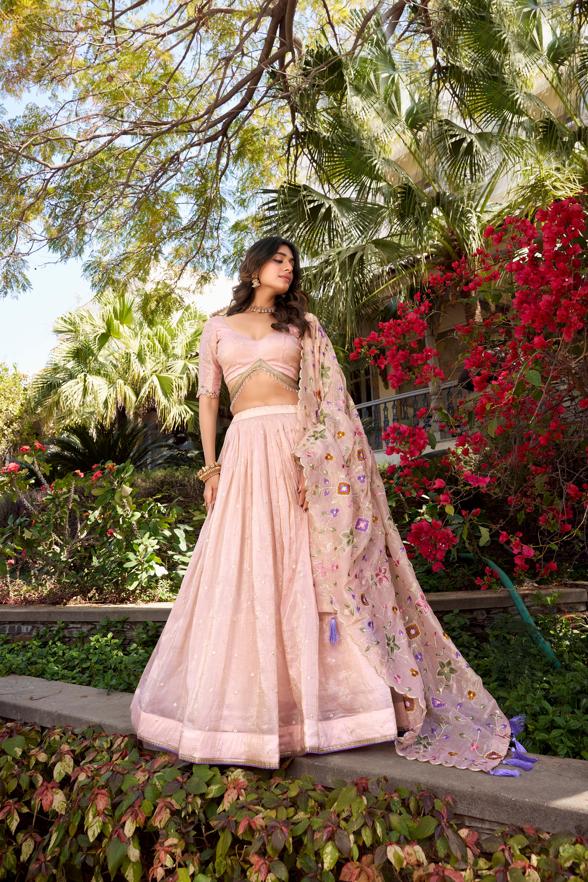 Pink Gold Crush Lehenga Choli with Sequins & Thread Embroidery – Kotasilk