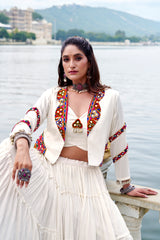 Navratri 2025 Pure Rayon White Lehenga Choli with Mirror Gamthi Work & Koti