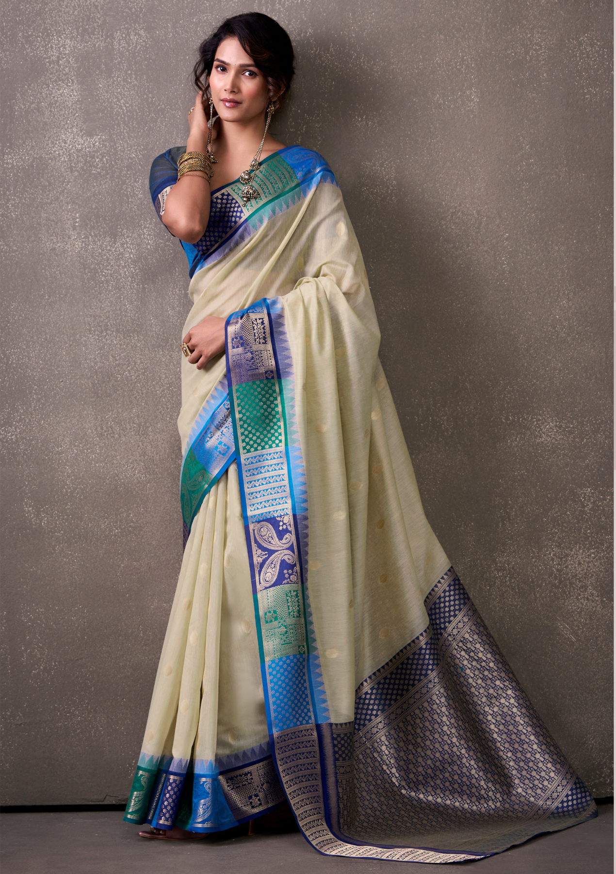 Modal Cotton Silk Saree with Rainbow Weaving – Wedding & Festival Elegance