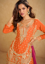 Real Chinon Embroidered & Handwork Salwar Suit with Dupatta & Plazzo