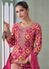 Premium Pink Color Chinnon Silk Salwar Suit with Plazzo & Dupatta – Free Size Stitched Designer Suit