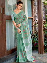 Elegant Linen Cotton Saree with Intricate Embroidery – Office & Festive Wear