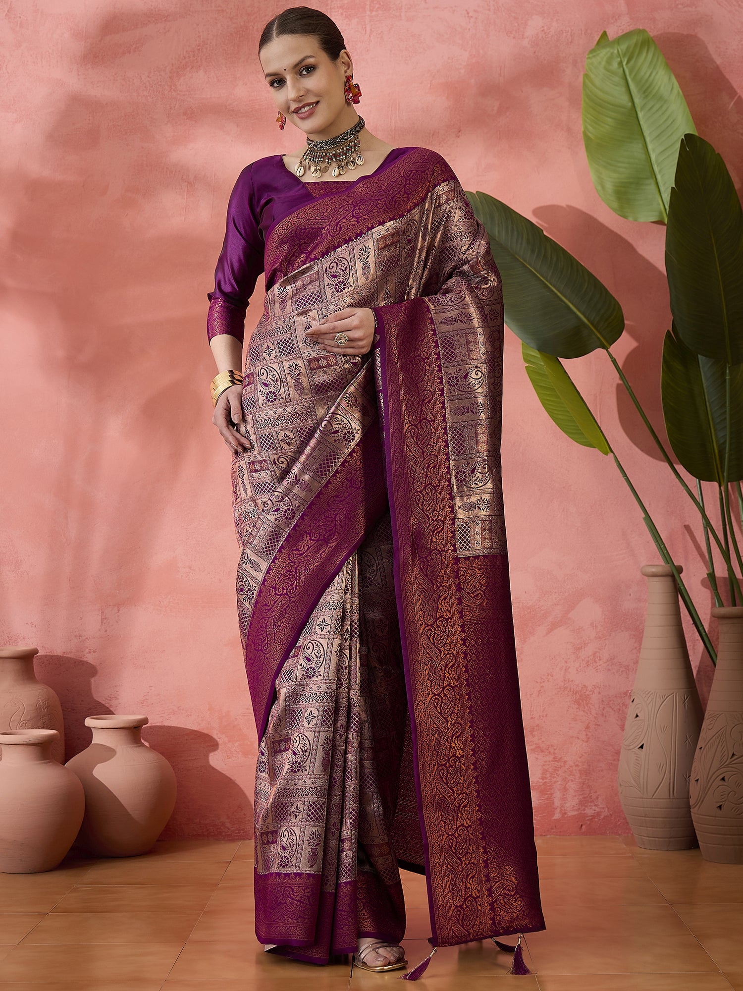 Elegant Poly Silk Jacquard Saree with Intricate Weave – Festive & Wedding Ready
