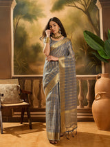 Elegant Khadi Organza Jacquard Saree with Matching Blouse – Festive & Wedding Wear