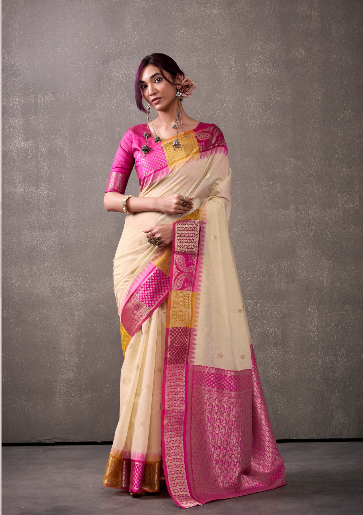 Modal Cotton Silk Saree with Rainbow Weaving – Wedding & Festival Elegance
