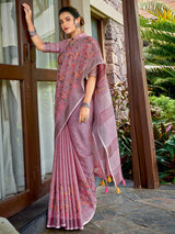 Elegant Linen Cotton Saree with Intricate Embroidery – Office & Festive Wear