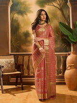 Elegant Khadi Organza Jacquard Saree with Matching Blouse – Festive & Wedding Wear